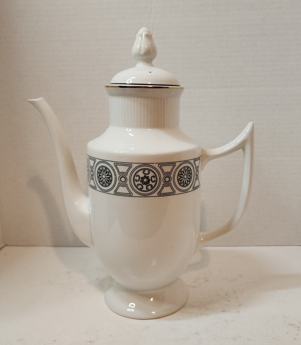 Vtg Classica By Castleton China Porcelain 12" Coffee Pot Geometric Pattern HTF